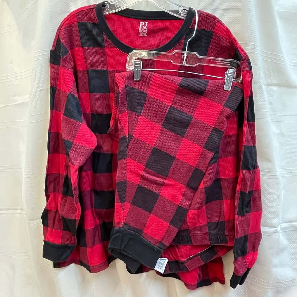PJ Place Red And Black Buffalo Plaid Thermal Waffle Knit Adult Pajama Set